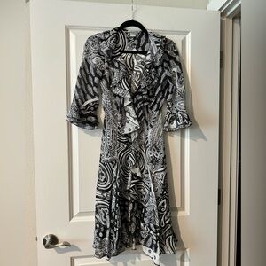 Vintage Y2K 90s Alberto Makali 100% Silk Dress Sheer Paisley Black White Size 4